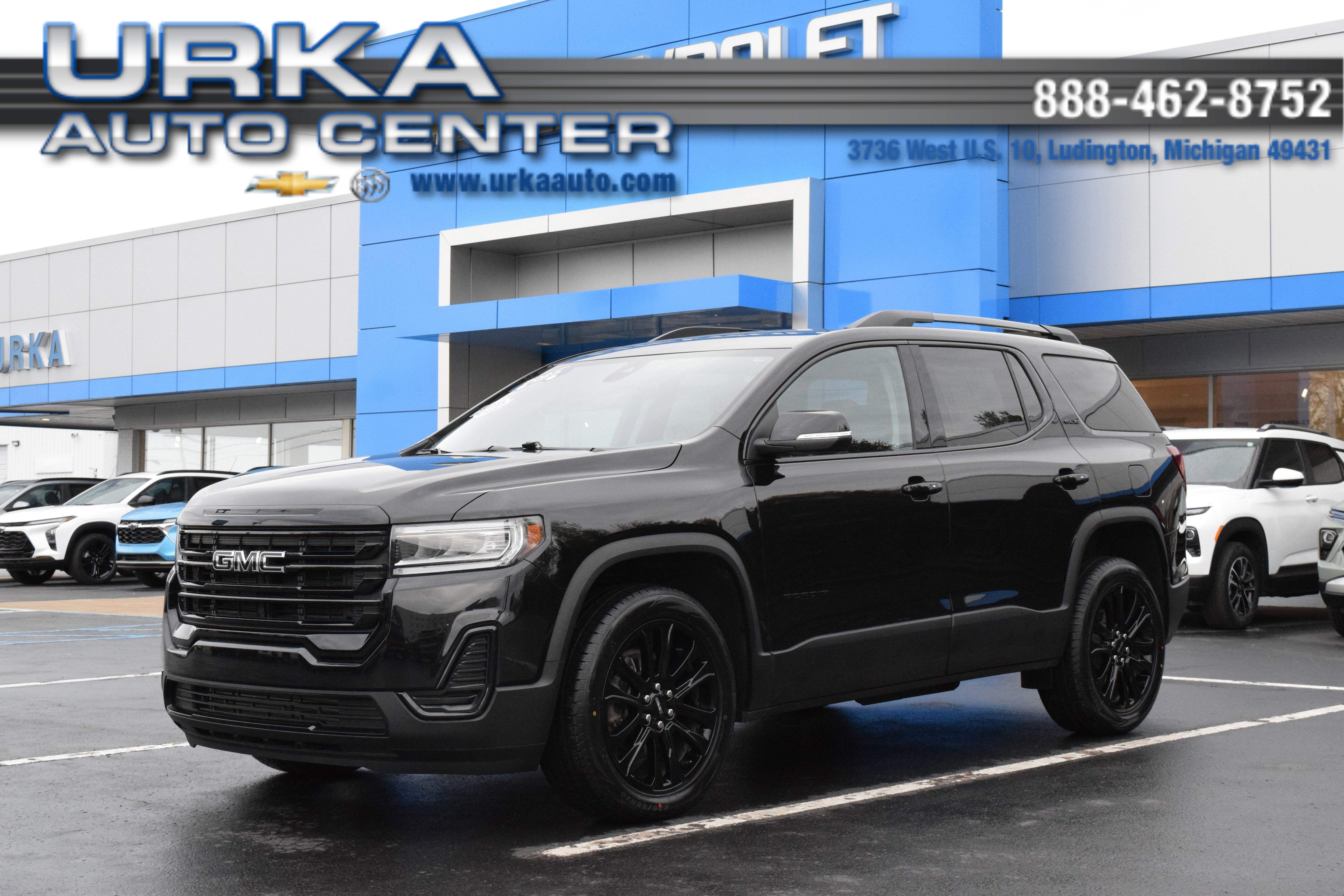 2023 GMC Acadia SLE in Ebony Twilight Metallic — front three-quarter view