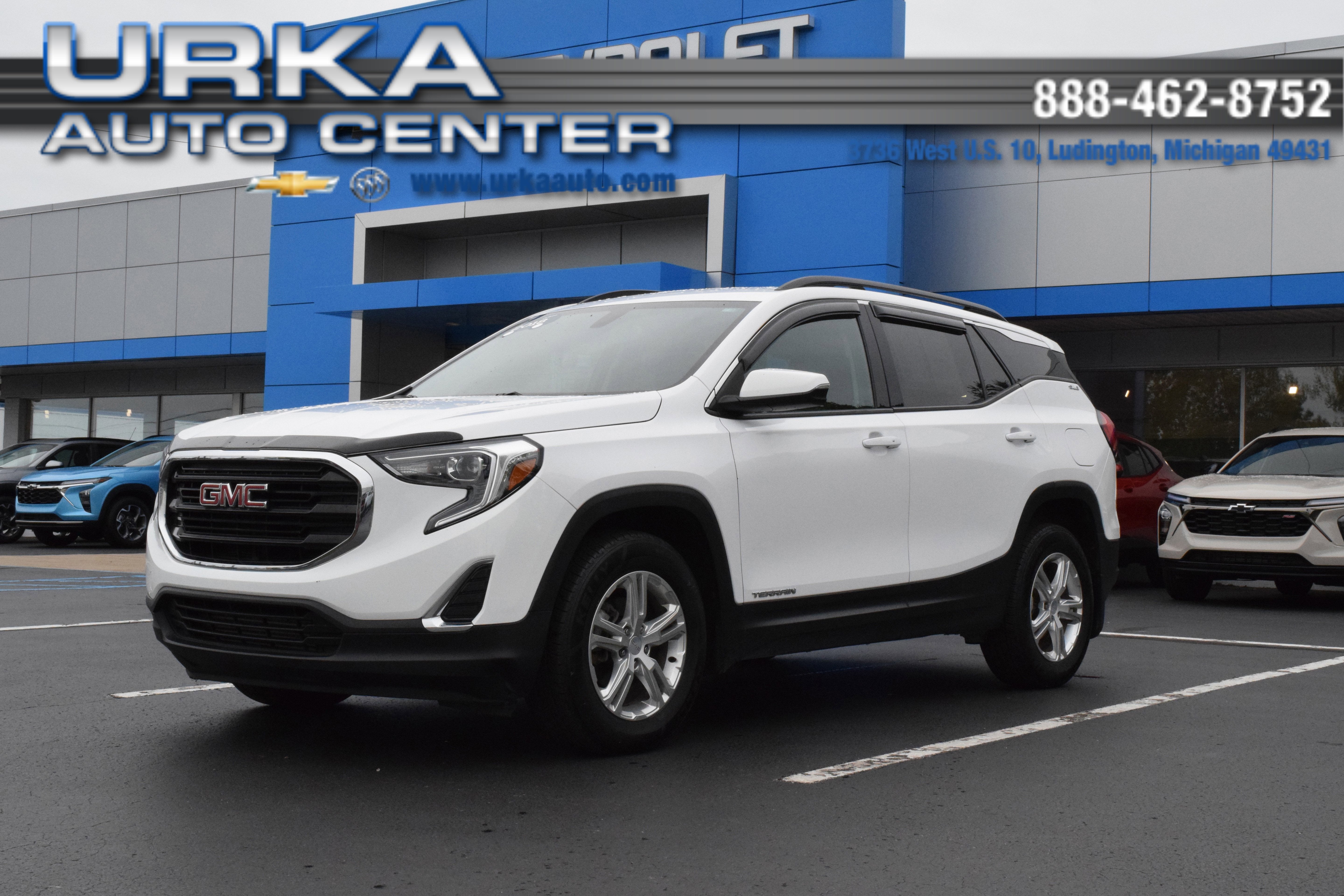 2018 GMC Terrain SLE in White — front three-quarter view